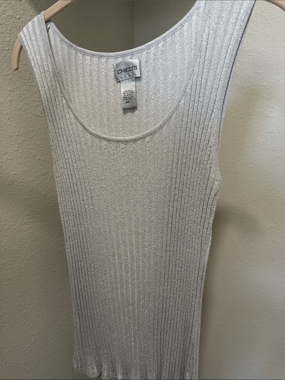 Chico's Silver-Trim Ribbed Scoop Neck Sweater Tank
